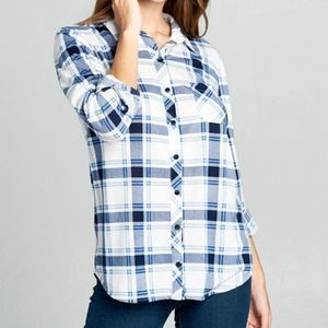 ❥ Prima Plaid Flannel in Blue/White